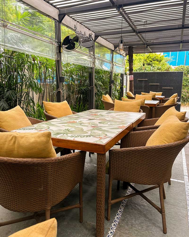 Foyer outdoor terrace seating with cushions